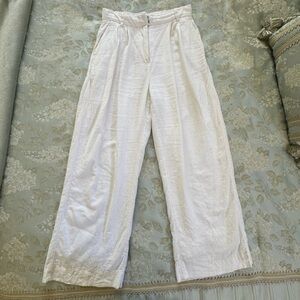 Abercrombie & Fitch White Wide-Leg High-Rise Linen Pants